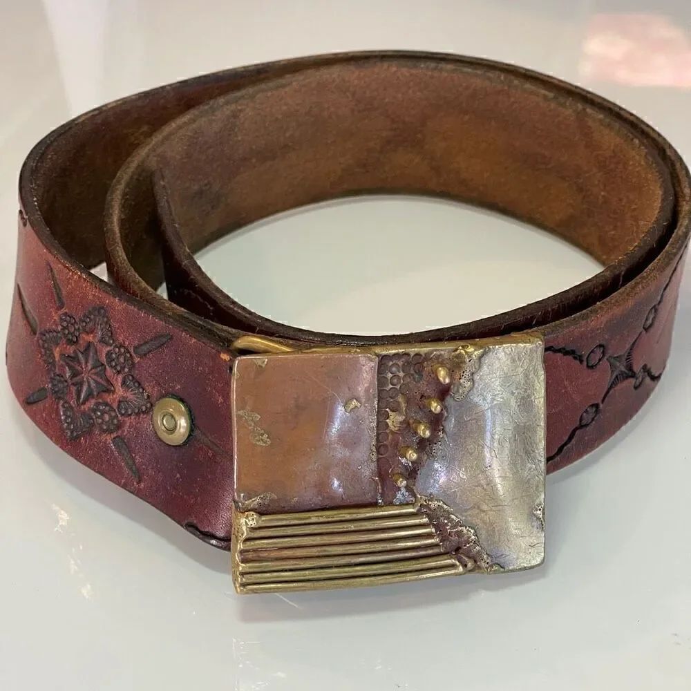 DMB vintage leather belt Modernist Mixed Metal Belt Buckle Unisex